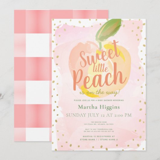 Sweet Little Peach Roze Baby shower Kaart (Voorkant / Achterkant)