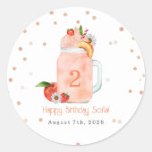 Sweet Little Peach Smoothie 2e verjaardag Party Ronde Sticker (Voorkant)