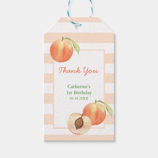 Sweet Little Peach Stripes Girl Birthday Cadeaulabel (Voorkant)