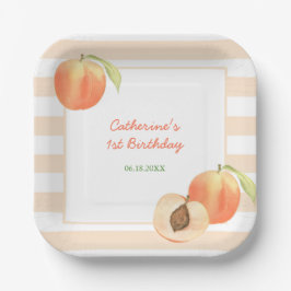 Sweet Little Peach Stripes Girl Birthday Papieren Bordje