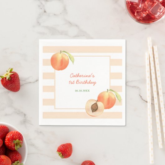 Sweet Little Peach Stripes Girl Birthday Servet (Insitu)