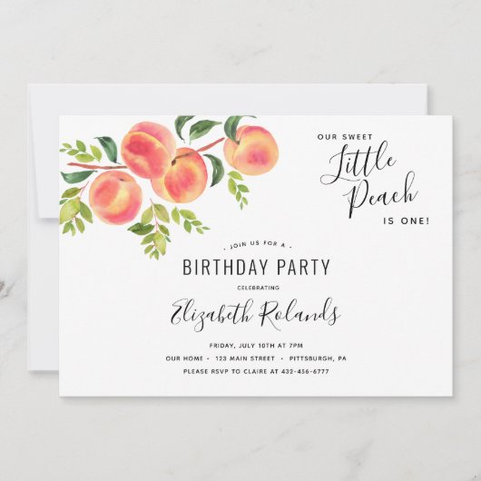 Sweet Little Peach Verjaardagsuitnodiging Kaart (Voorkant)