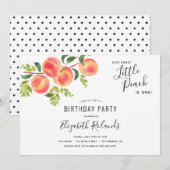 Sweet Little Peach Verjaardagsuitnodiging Kaart (Voorkant / Achterkant)