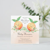 Sweet Little Peaches Twins Baby shower Invitation Kaart (Staand voorkant)