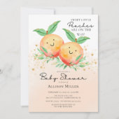 Sweet Little Peaches Twins Baby shower Invitation Kaart (Voorkant)