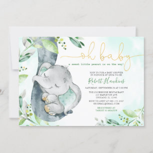 Sweet Little Peanut Boy Elephant Baby shower Invit Kaart
