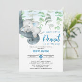 Sweet Little Peanut Boy Elephant Baby shower Kaart (Staand voorkant)