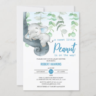 Sweet Little Peanut Boy Elephant Baby shower Kaart