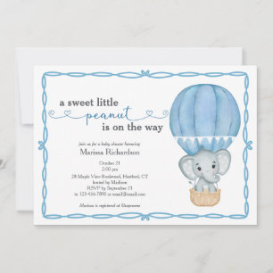Sweet Little Peanut Elephant Baby Boy Shower Kaart