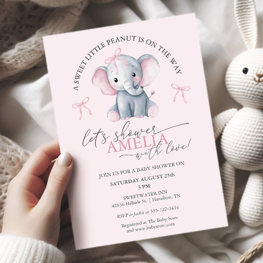 Sweet Little Peanut Elephant Baby Girl Shower Kaart