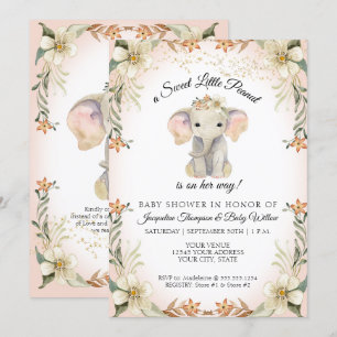 Sweet Little Peanut Elephant Floral Baby shower Kaart