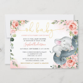 Sweet Little Peanut Girl Elephant Baby shower Invi Kaart