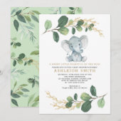 Sweet Little Peanut Greenery Elephant Baby shower Kaart (Voorkant / Achterkant)