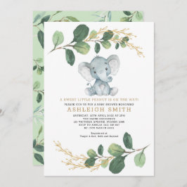 Sweet Little Peanut Greenery Elephant Baby shower Kaart