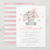 Sweet Little Peanut Pink Elephant Baby Showe Kaart (Voorkant / Achterkant)
