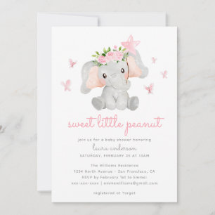 Sweet Little Peanut Pink Elephant Baby Showe Kaart