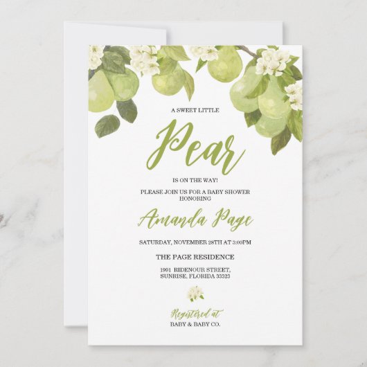 Sweet Little Pear Baby shower Kaart (Voorkant)