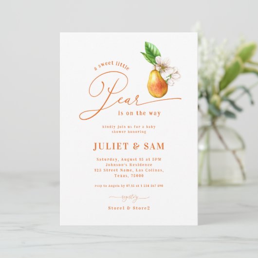 Sweet Little Pear geslachtsneutraal Baby shower Kaart (Staand voorkant)