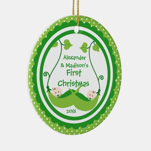 Sweet Little Peas Twin's First Kerstornament Keramisch Ornament (Rechts)