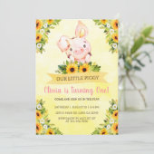 Sweet Little Piggy Pig Girl Birthday Invite. Uitno Kaart (Staand voorkant)