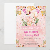 Sweet Little Piggy Pig Girl Birthday Invite. Uitno Kaart (Voorkant / Achterkant)