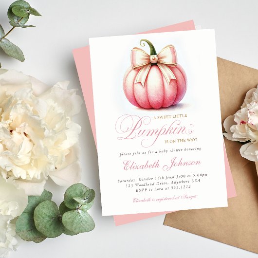 Sweet Little Pink Pumpkin Baby shower Uitnodiging