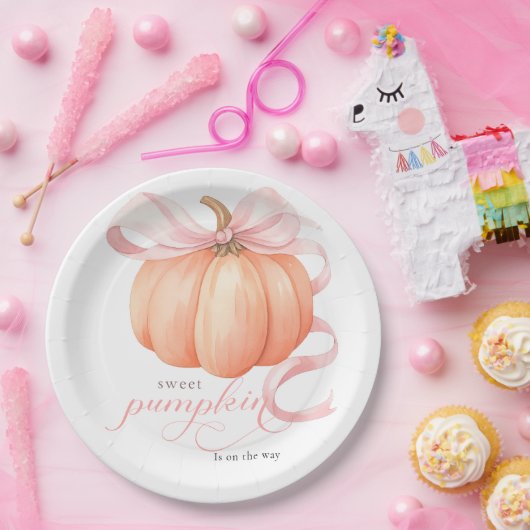 Sweet Little pompoen roze boog is op de weg Papieren Bordje (Feest)