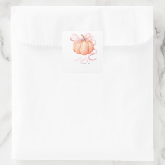 Sweet Little pompoen roze boog is op de weg Vierkante Sticker (Tas)