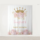 Sweet Little Princess Blush Floral Gold Crown Baby Wandkleed (Voorkant)