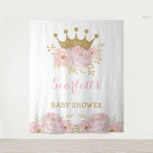 Sweet Little Princess Blush Floral Gold Crown Baby Wandkleed (Voorkant)
