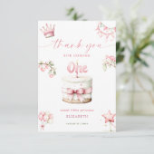 Sweet Little Princess Pink Cake 1st Birthday Bedankkaart (Staand voorkant)
