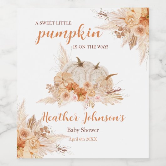 Sweet Little Pumpkin Autumn Baby shower Label Wijn Etiket (Enkel label)