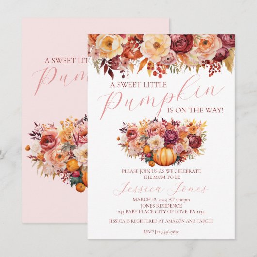 Sweet Little Pumpkin Autumn Baby shower Uitnodigin Kaart (Voorkant / Achterkant)