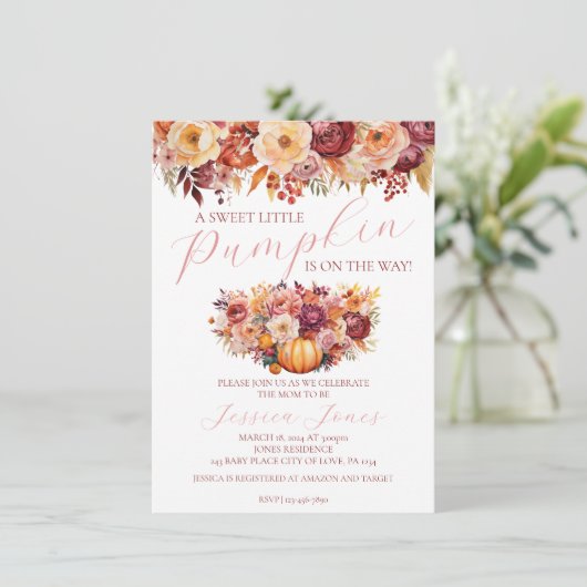 Sweet Little Pumpkin Autumn Baby shower Uitnodigin Kaart (Staand voorkant)