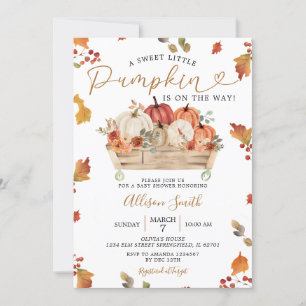 Sweet Little Pumpkin Autumn Leaves Baby shower Kaart