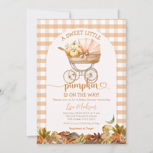 Sweet Little Pumpkin Baby Carriage Baby shower Kaart (Voorkant)