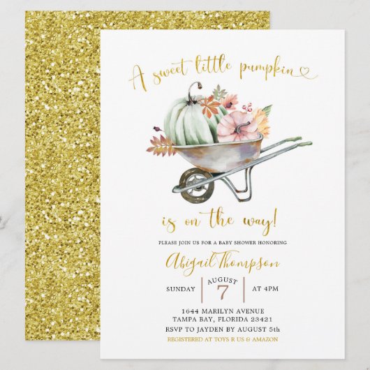 Sweet Little Pumpkin Baby shower Invitation Kaart (Voorkant / Achterkant)