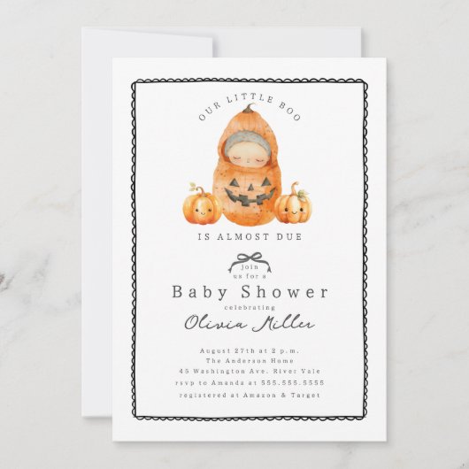 Sweet Little Pumpkin Baby shower Invitation Kaart (Voorkant)