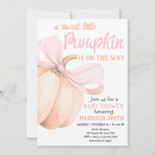 Sweet Little Pumpkin Baby shower Invitation Kaart (Voorkant)
