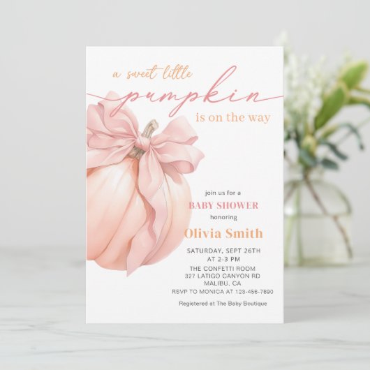 Sweet Little Pumpkin Baby shower Invitation Kaart (Staand voorkant)