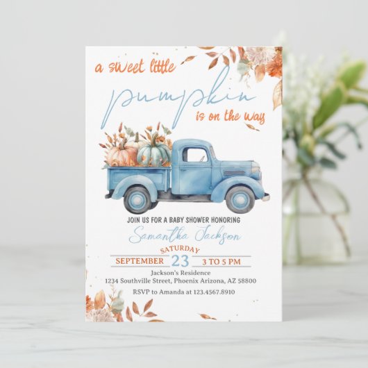 Sweet Little Pumpkin Baby shower Invitation Kaart (Staand voorkant)