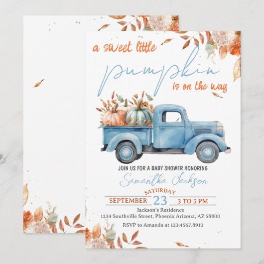Sweet Little Pumpkin Baby shower Invitation Kaart (Voorkant / Achterkant)