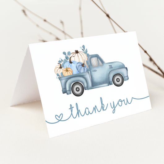 Sweet Little Pumpkin Blue Autumn Baby shower Bedankkaart