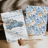 Sweet Little Pumpkin Blue Autumn Baby shower Kaart
