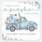 Sweet Little Pumpkin Blue Autumn Baby shower Vierkante Sticker (Voorkant)