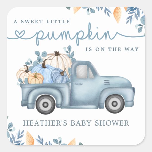 Sweet Little Pumpkin Blue Autumn Baby shower Vierkante Sticker (Voorkant)