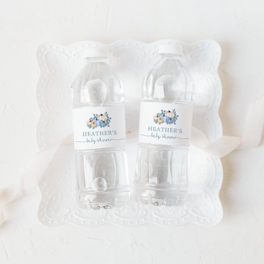 Sweet Little Pumpkin Blue Autumn Baby shower Waterfles Etiket