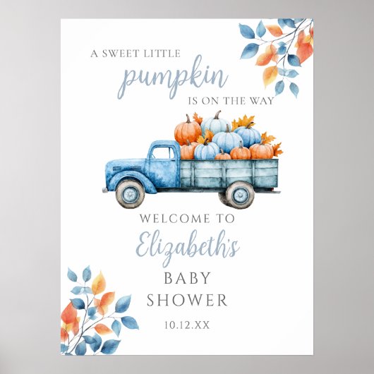 Sweet Little Pumpkin Blue Baby shower Welkomstbord Poster (Voorkant)