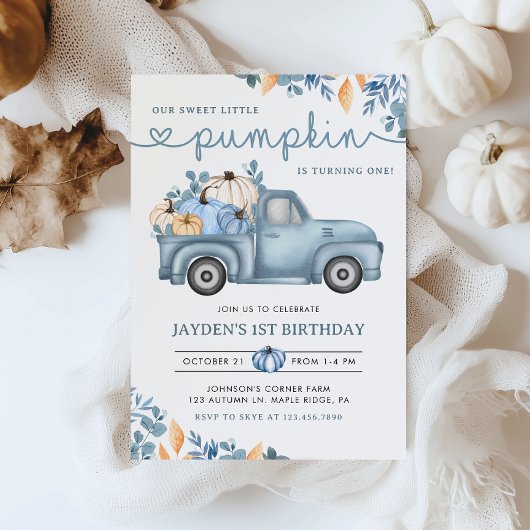 Sweet Little Pumpkin Blue Herfst Verjaardag Kaart