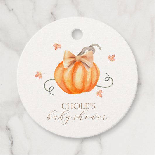 Sweet Little Pumpkin Bow Herfst Baby shower Bedankjes Labels (Voorkant)
